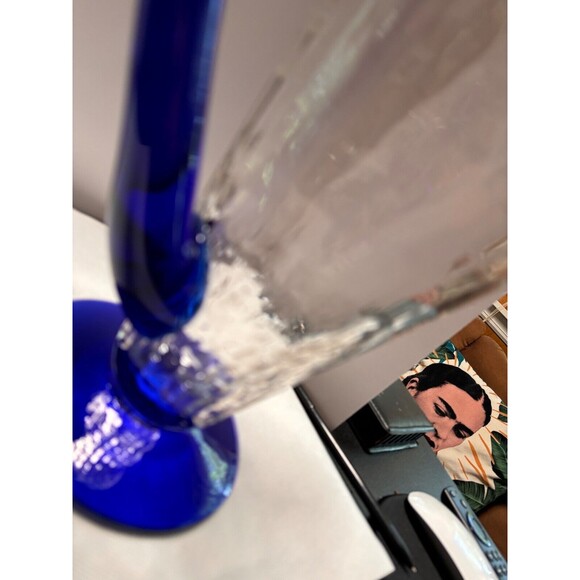 Vintage MCM Clear Glass Pitcher with Cobalt Blue Handle - Picture 8 of 11